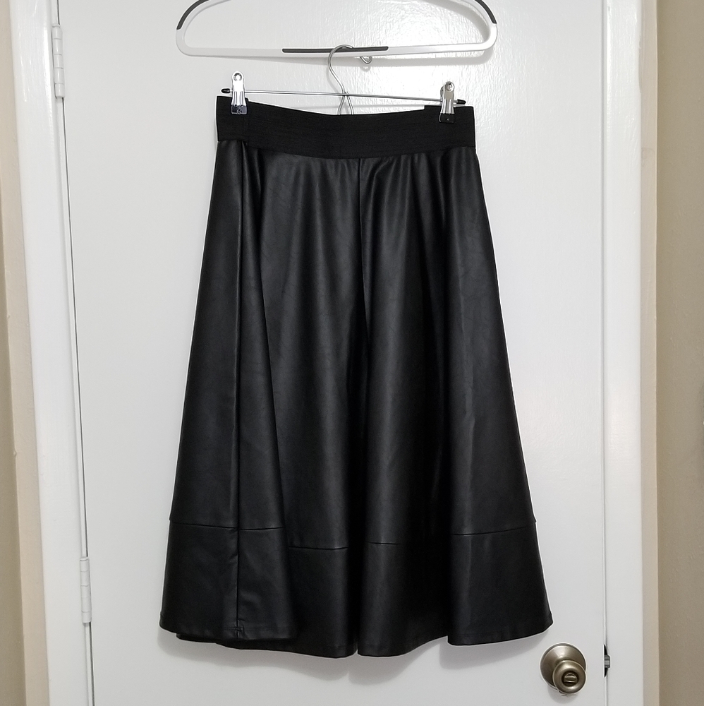 Faux midi leather circle skirt